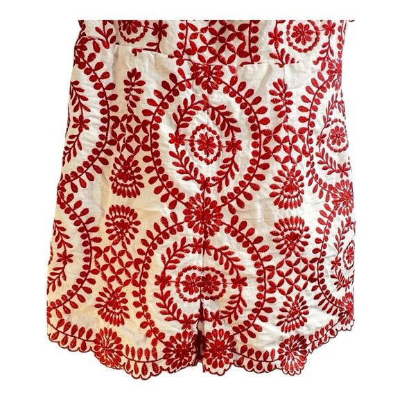 ENTRO Orange floral embroidered Romper Shorts with on/off neckline SZ 4 - Picture 6 of 9